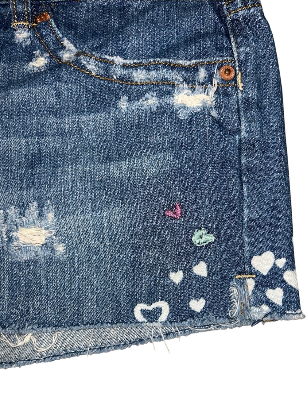 Y2K American Eagle Micro Shorts Distressed Embroidered Raw Hem Women’s Size 12 - Picture 2 of 6
